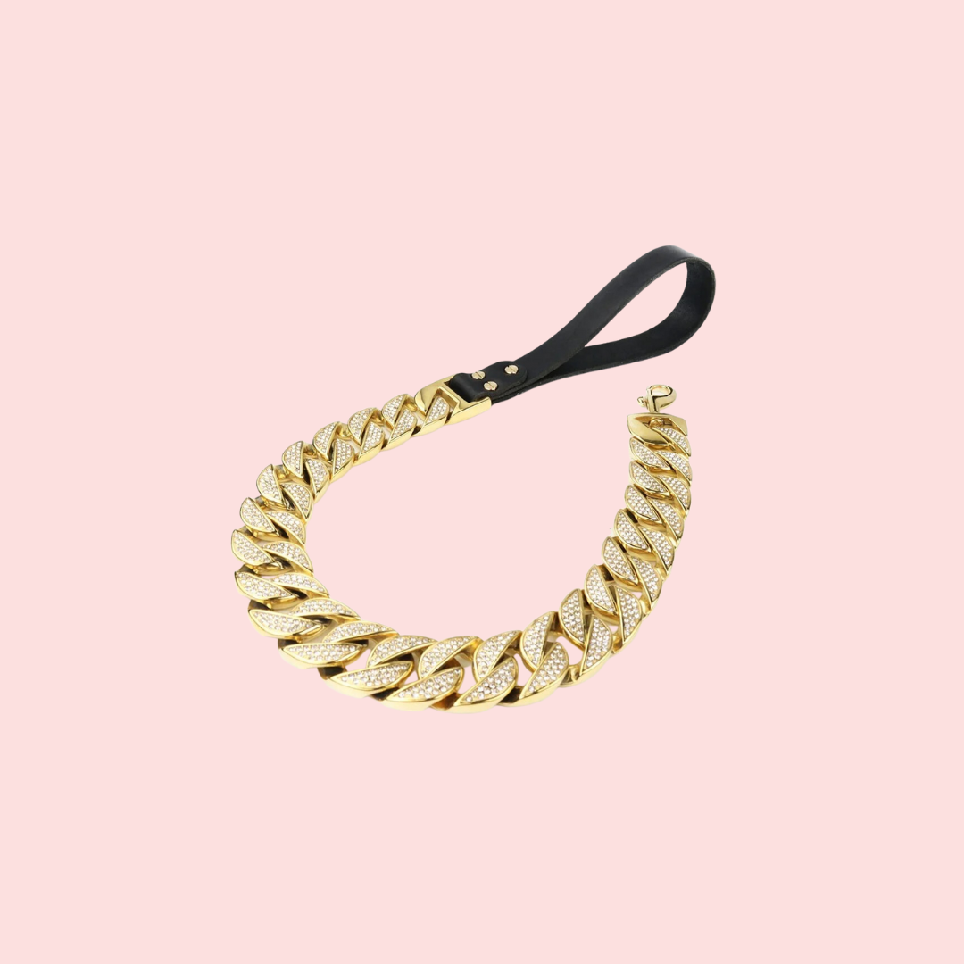 Miami Rhinestone Cuban Link Leash- Gold