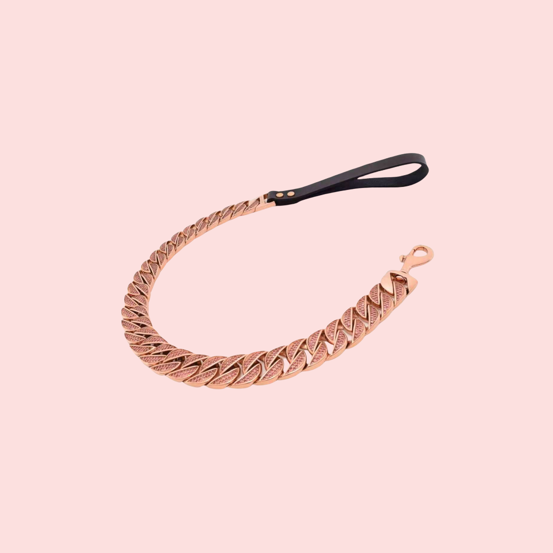 Miami Rhinestone Cuban Link Leash- Rose Gold